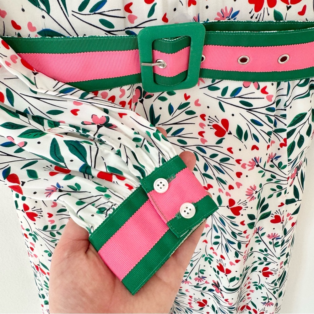 Boden Victoria Midi Dress in Floral Garden Party, Contrasting Belt Size 10 - Picture 8 of 16